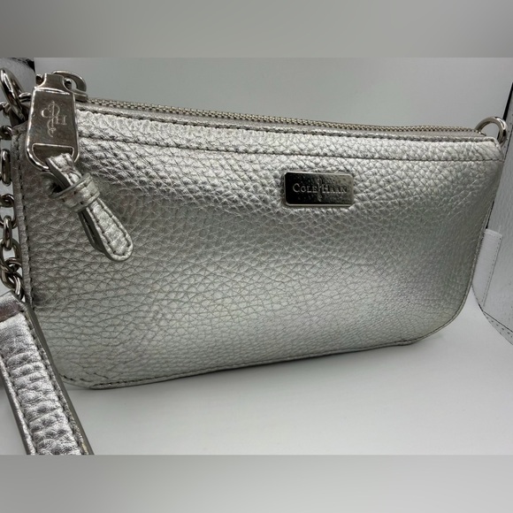 Beautiful Cole Haan Metallic Pebbled Leather Silver Crossbody Bag-Great Cond.